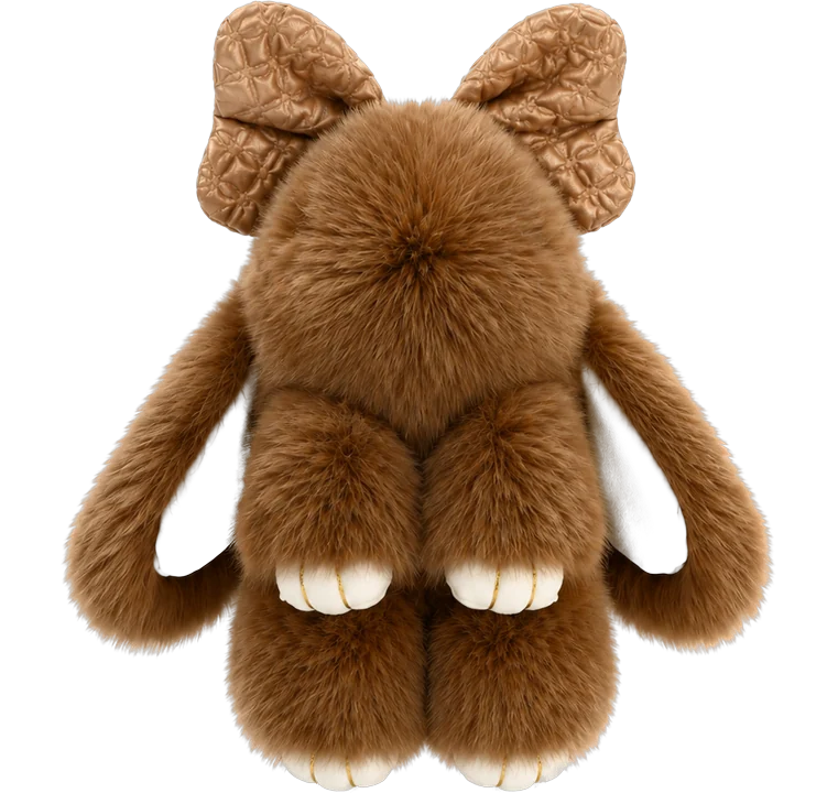 Cocoa, a deep chocolate brown fluffy bunny keychain