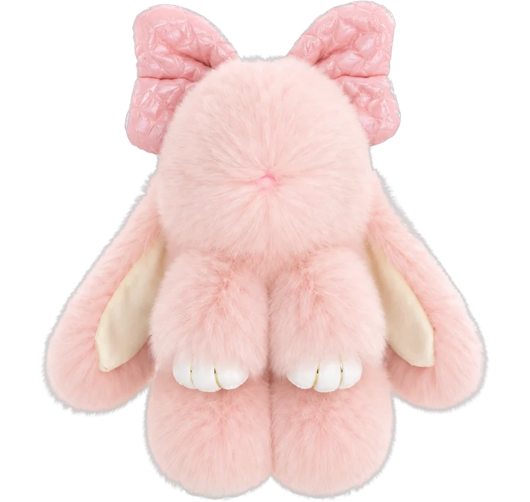Peony, a blush pink fluffy bunny keychain